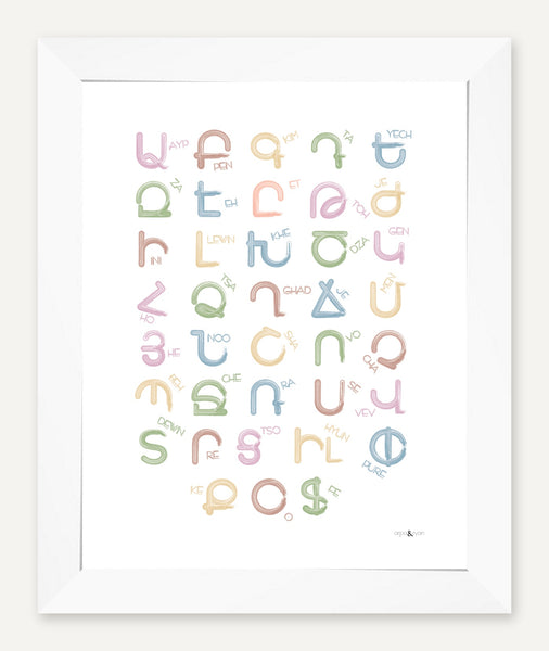 Western Armenian alphabet — 8x10 inch print — White frame — No mat