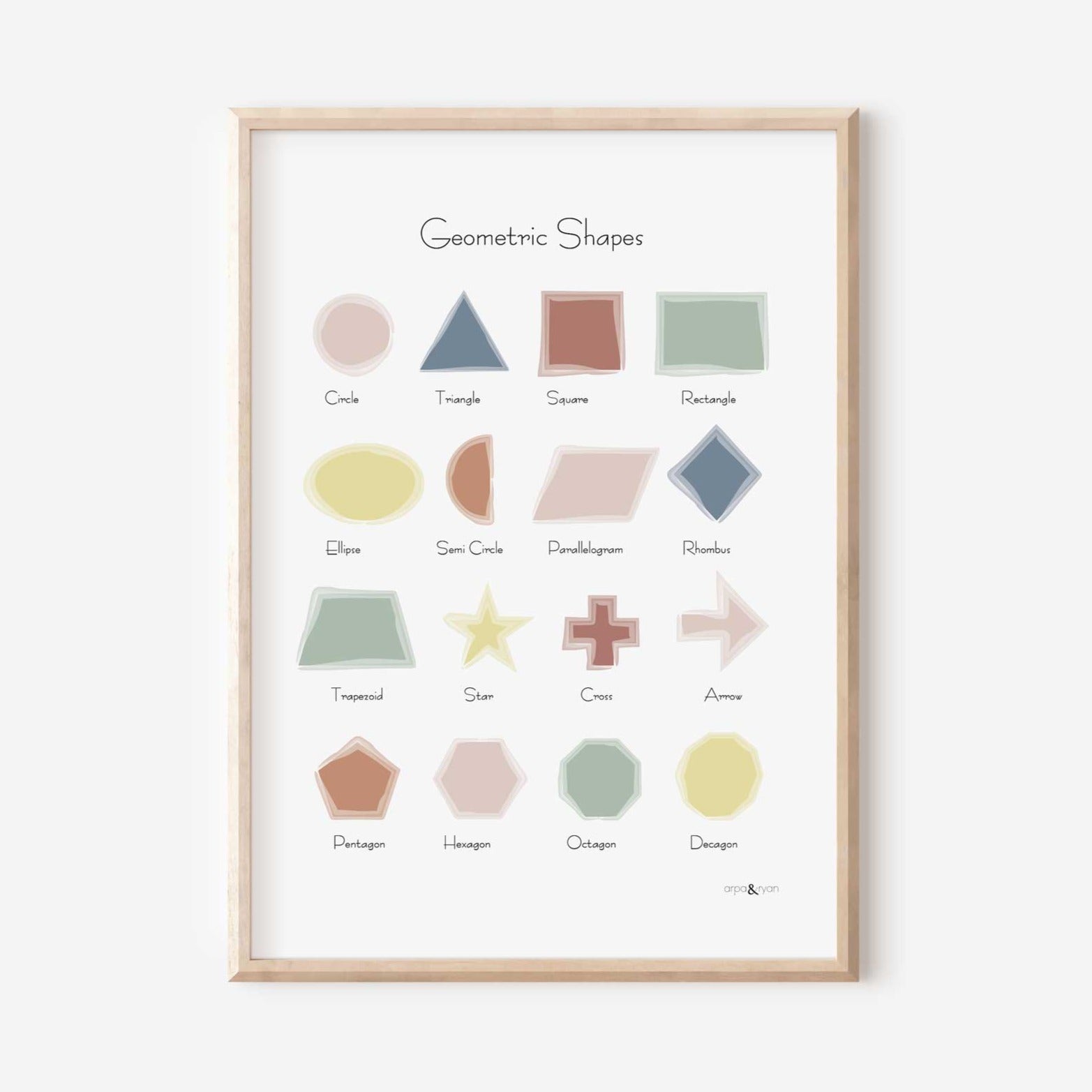 Geometric Shapes in English - Muted Rainbow