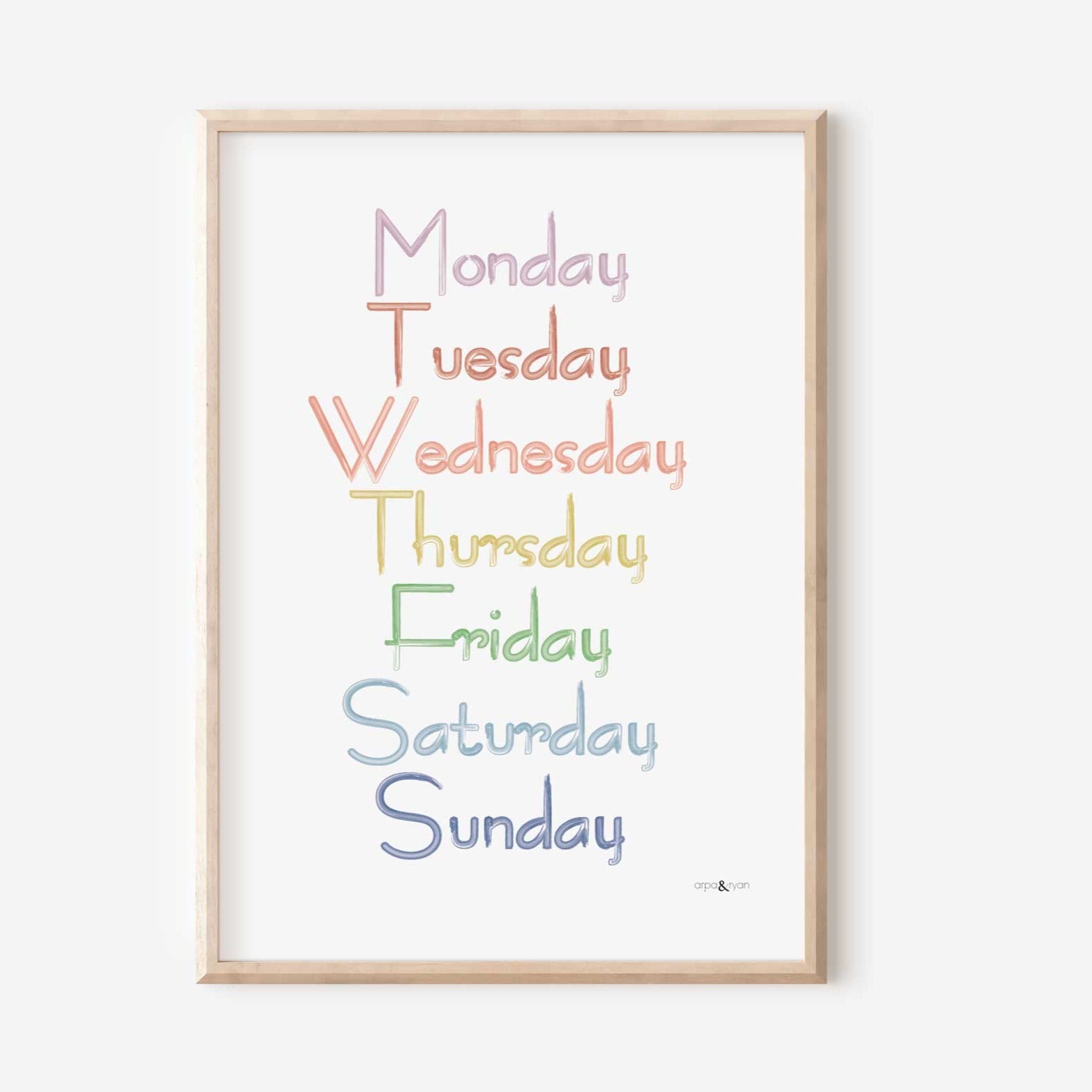 Weekdays in English - Muted rainbow